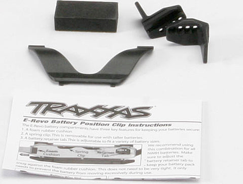 Retainer clip, battery (1)/ front clip (1) /rear clip (1)/ foam spacer (1) (for one battery compartment)