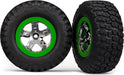 Tires & wheels, assembled, glued (SCT, chrome, green beadlock wheel, BFGoodrich Mud-Terrainﾙ T/A KM2 tire, foam inserts) (2) (2WD front only)