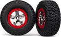 Tires & wheels, assembled, glued (SCT chrome, red beadlock style wheels, BFGoodrich Mud-Terrainﾙ T/A KM2 tires, foam inserts) (2)(4WD front/rear, 2WD rear only)
