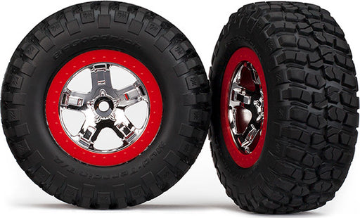 Tires & wheels, assembled, glued (SCT chrome, red beadlock style wheels, BFGoodrich Mud-Terrainﾙ T/A KM2 tires, foam inserts) (2) (2WD front)