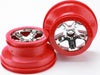 Wheels, SCT chrome, red beadlock style, dual profile (2.2ﾔ outer, 3.0ﾔ inner) (2WD front) (2)