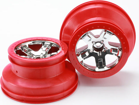 Wheels, SCT chrome, red beadlock style, dual profile (2.2ﾔ outer, 3.0ﾔ inner) (2WD front) (2)