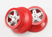 Wheels, SCT satin chrome, red beadlock style, dual profile (2.2" outer, 3.0" inner) (4WD front/rear, 2WD rear only) (2)