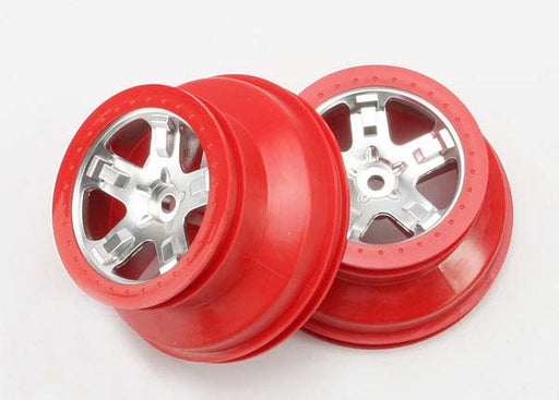Wheels, SCT satin chrome, red beadlock style, dual profile (2.2" outer, 3.0" inner) (4WD front/rear, 2WD rear only) (2)