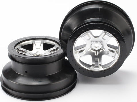 Wheels, SCT satin chrome, black beadlock style SCT, dual profile (2.2ﾔ outer, 3.0ﾔ inner) (4WD front/rear, 2WD rear only) (2)