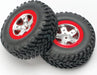 Tires & wheels, assembled, glued (SCT satin chrome, red-beadlock style wheels, SCT off-road tires, foam inserts) (2) (4WD front/rear, 2WD rear only)