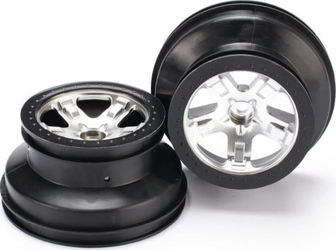 Wheels, SCT satin chrome, black beadlock style, dual profile (2.2ﾔ outer, 3.0ﾔ inner) (2WD front) (2)