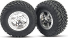 Tires & wheels, assembled, glued (SCT satin chrome, beadlock style wheels, SCT off-road racing tires, foam inserts) (2) (2WD front)