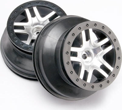 Wheels, SCT Split-Spoke, satin chrome, black beadlock style, dual profile (2.2" outer, 3.0" inner) (2WD front) (2)