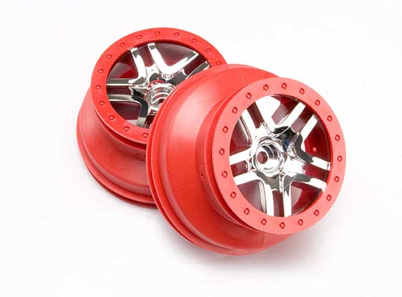 Wheels, SCT Split-Spoke, chrome, red beadlock style, dual profile (2.2" outer, 3.0" inner) (2WD front) (2)