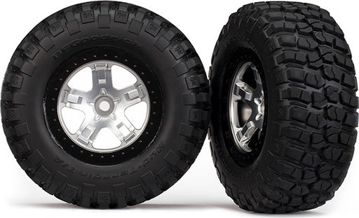 Tires & wheels, assembled, glued (SCT satin chrome, black beadlock style wheels, BFGoodrich Mud-Terrainﾙ T/A KM2 tires, foam inserts) (2)(4WD front/rear, 2WD rear only)