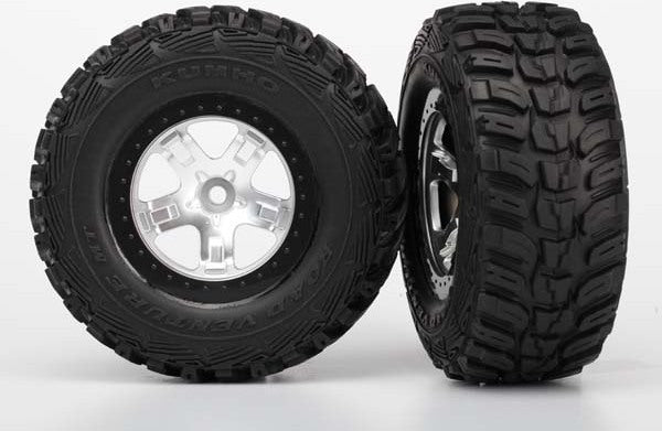 Tires & wheels, assembled, glued (SCT satin chrome, black beadlock style wheels, Kumho tires, foam inserts) (2) (4WD front/rear, 2WD rear only)
