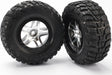 Tires & wheels, assembled, glued (SCT Split-Spoke satin chrome, black beadlock style wheels, Kumho tires, foam inserts) (2) (2WD front)