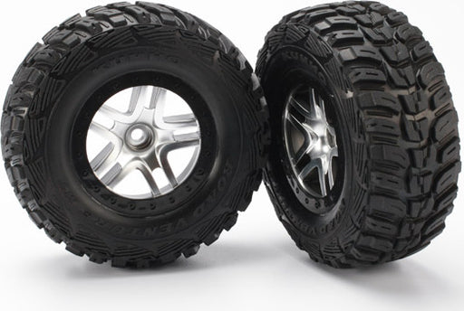 Tires & wheels, assembled, glued (SCT Split-Spoke satin chrome, black beadlock style wheels, Kumho tires, foam inserts) (2) (2WD front)