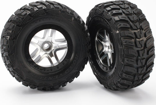 Tires & wheels, assembled, glued (SCT Split-Spoke satin chrome, black beadlock style wheels, Kumho tires, foam inserts) (2) (2WD front)