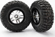Tires & wheels, assembled, glued (S1 ultra-soft off-road racing compound) (SCT Split-Spoke satin chrome, black beadlock style wheels, Kumho tires, foam inserts) (2) (2WD front)