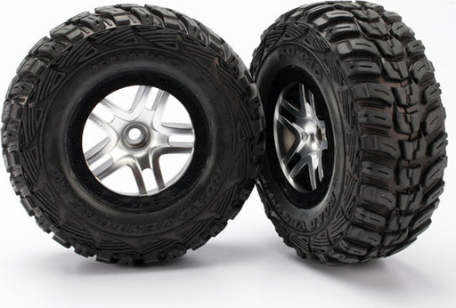 Tires & wheels, assembled, glued (S1 ultra-soft off-road racing compound) (SCT Split-Spoke satin chrome, black beadlock style wheels, Kumho tires, foam inserts) (2) (2WD front)