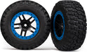 Tire & wheel assy, glued (SCT Split-Spoke, black, blue beadlock wheels, BFGoodrich Mud-Terrainﾙ T/A KM2 tire, inserts) (2) (4WD f/r, 2WD rear)
