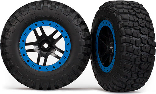 Tire & wheel assy, glued (SCT Split-Spoke, black, blue beadlock wheels, BFGoodrich Mud-Terrainﾙ T/A KM2 tires, inserts) (2) (2WD Front)