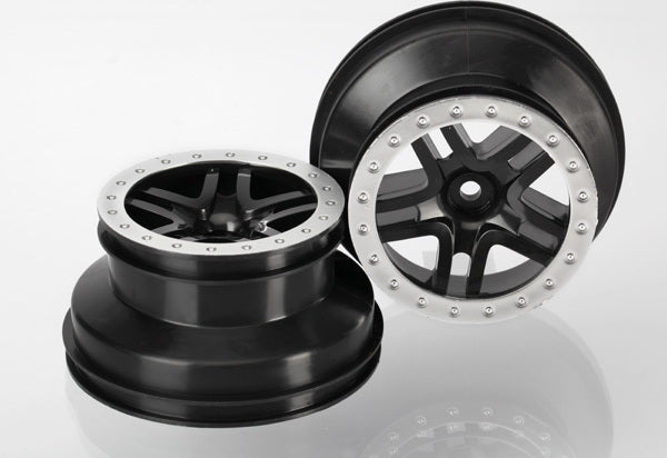 Wheels, SCT Split-Spoke, black, satin chrome beadlock style, dual profile (2.2" outer, 3.0" inner) (2WD front) (2)