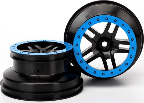 Wheels, SCT Split-Spoke, black, blue beadlock style, dual profile (2.2" outer, 3.0" inner) (2WD front) (2)