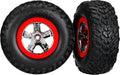 Tires & wheels, assembled, glued (S1 compound) (SCT chrome wheels, red beadlock style, dual profile (2.2" outer, 3.0" inner), SCT off-road racing tires, foam inserts) (2) (4WD f/r, 2WD rear) (TSM rated)