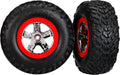 Tires & wheels, assembled, glued (SCT chrome wheels, red beadlock style, dual profile (2.2" outer, 3.0" inner), SCT off-road racing tires, foam inserts) (2) (2wd front)