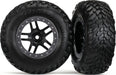 Tires & wheels, assembled, glued (SCT Split-Spoke black, satin chrome beadlock style wheel, dual profile (2.2" outer, 3.0" inner), SCT off-road racing tires, foam inserts) (2) (4WD f/r, 2WD rear) (TSM rated)
