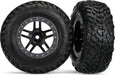 Tires & wheels, assembled, glued (SCT Split-Spoke black, satin chrome beadlock style wheels, dual profile (2.2" outer, 3.0" inner), SCT off-road racing tires, foam inserts) (2) (2WD front)