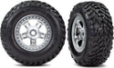 Tires & wheels, assembled, glued (SCT, satin chrome, beadlock style wheels, dual profile (2.2" outer, 3.0" inner), SCT off-road racing tires, foam inserts) (2)