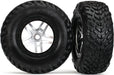 Tires & wheels, assembled, glued (SCT Split-Spoke satin chrome, black beadlock wheels, dual profile (2.2" outer, 3.0" inner), SCT off-road racing tires, foam inserts) (2) (front/rear)