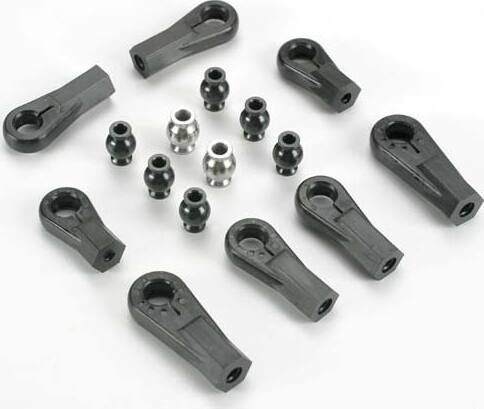 Plastic rod ends (8) (1/6 and 1/5 scale)/ hollow ball connectors (8) (6-black, 2-silver)