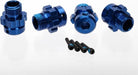 Wheel hub, splined, 17mm, 6061-T6 aluminum (blue-anodized) (4)/ screw pin, 4x13mm (with threadlock) (4) (for 6mm axles)