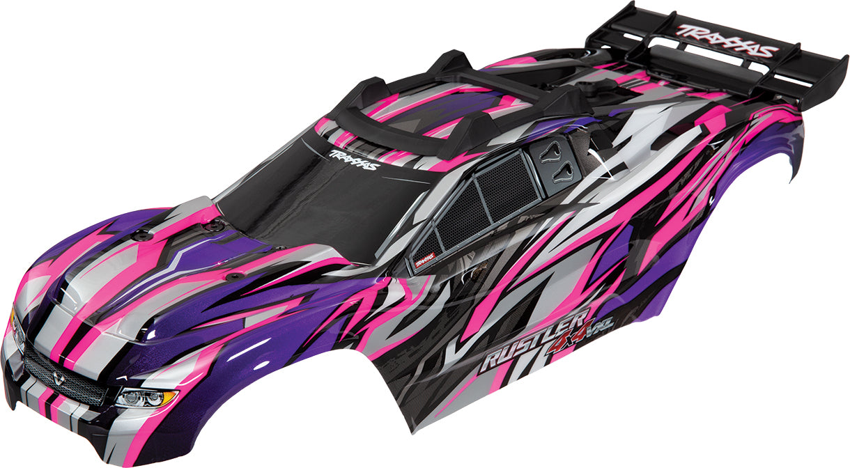 Body, Rustler® 4X4 VXL, pink (painted, decals applied) (assembled with front & rear body mounts and rear body support for clipless mounting)