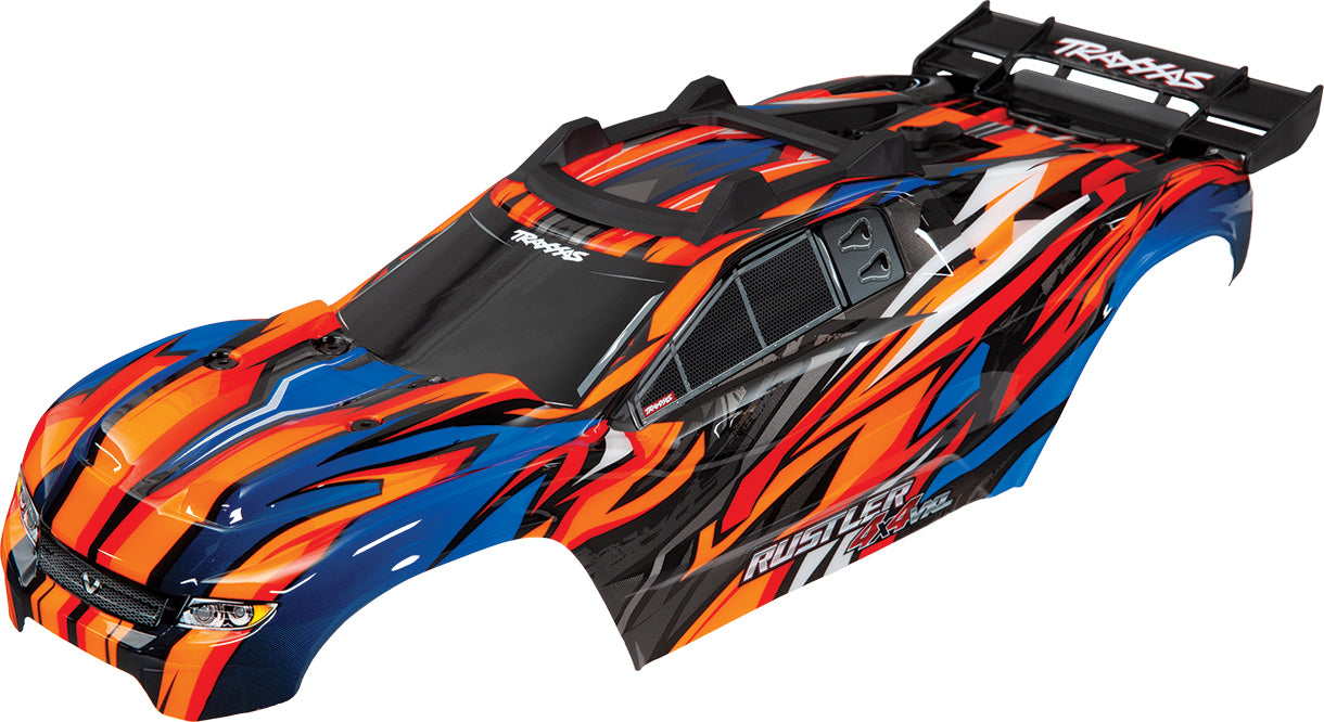 Body, Rustler® 4X4 Vxl, Orange (Painted, Decals Applied) (Assembled with Front and Rear Body Mounts And Rear Body Support For Clipless Mounting)