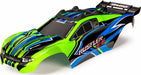Body, Rustler® 4X4, Green and Blue/ Window, Grille, Lights Decal Sheet (Assembled with Front and Rear Body Mounts And Rear Body Support For Clipless Mounting)