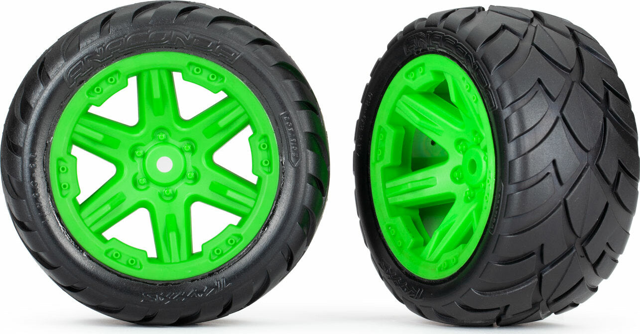 Tires and Wheels, Assembled, Glued (2.8") (Rxt Green Wheels, Anaconda® Tires, Foam Inserts) (2Wd Electric Rear) (2) (Tsm® Rated)