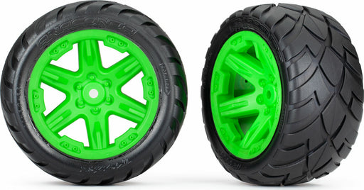 Tires and Wheels, Assembled, Glued (2.8") (Rxt Green Wheels, Anaconda® Tires, Foam Inserts) (2Wd Electric Rear) (2) (Tsm® Rated)