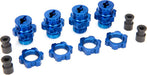 Wheel hubs, splined, 17mm, short (4)/ wheel nuts, splined, 17mm (4) (blue-anodized)/ hub retainer M4 X 0.7 (4)/ axle pin (4)/ wrench, 5mm