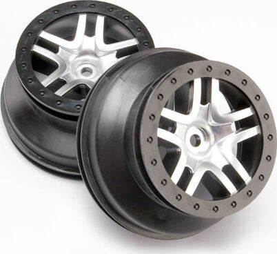 Wheels, SCT Split-Spoke, satin chrome, black beadlock style, dual profile (2.2" outer, 3.0" inner) (4WD front/rear, 2WD rear only) (2)