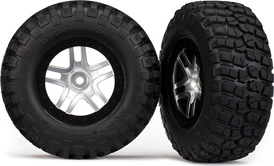 Tires & wheels, assembled, glued (SCT Split-Spoke satin chrome, black beadlock style wheels, BFGoodrich Mud-Terrainﾙ T/A KM2 tires, foam inserts) (2) (4WD f/r, 2WD rear) (TSM rated)