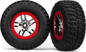 Tires & wheels, assembled, glued (SCT Split-Spoke chrome, red beadlock style wheels, BFGoodrich Mud-Terrainﾙ T/A KM2 tires, foam inserts) (2) (4WD f/r, 2WD rear)