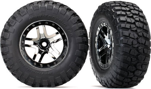 Tires & wheels, assembled, glued (SCT Split-Spoke black chrome beadlock style wheels, BFGoodrich Mud-Terrainﾙ T/A KM2 ultra-soft S1 compound off-road racing tires, foam inserts) (2) (4WD f/r, 2WD rear) (TSM rated)