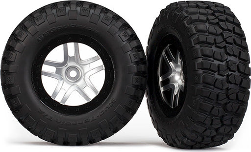Tires & wheels, assembled, glued (S1 ultra-soft off-road racing compound) (SCT Split-Spoke satin chrome, black beadlock style wheels, BFG Mud-Terrain tires, foam inserts) (2) (4WD front/rear, 2WD rear only)