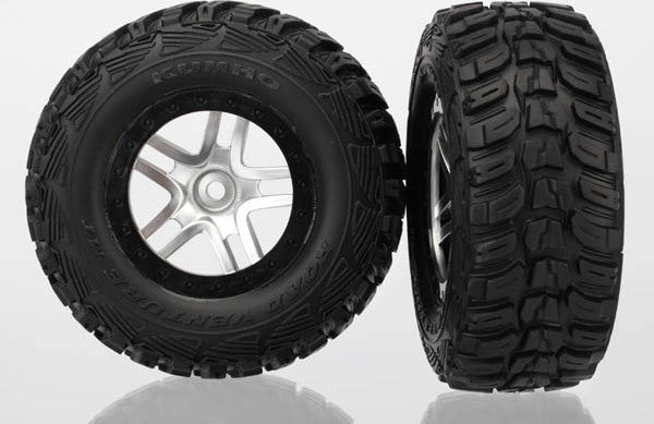 Tires & wheels, assembled, glued (SCT Split-Spoke satin chrome, black beadlock style wheels, Kumho tires, foam inserts) (2) (4WD front/rear, 2WD rear only)