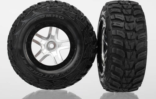 Tires & wheels, assembled, glued (S1 ultra-soft off-road racing compound) (SCT Split-Spoke satin chrome, black beadlock style wheels, Kumho tires, foam inserts) (2) (4WD front/rear, 2WD rear only)