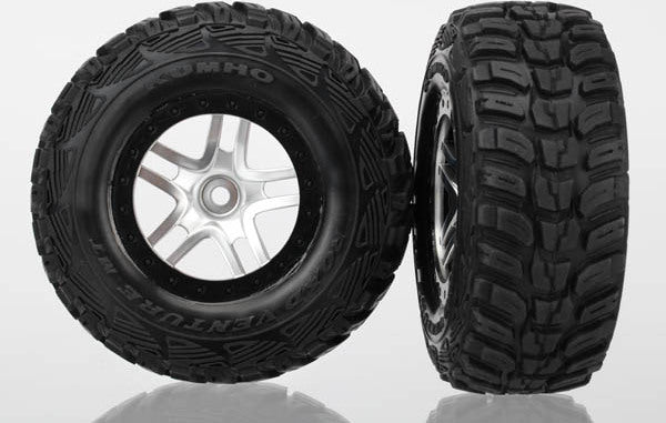 Tires & wheels, assembled, glued (S1 ultra-soft off-road racing compound) (SCT Split-Spoke satin chrome, black beadlock style wheels, Kumho tires, foam inserts) (2) (4WD front/rear, 2WD rear only)