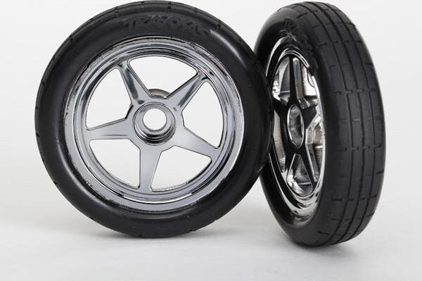 Tires & wheels, assembled, glued (5-spoke chrome wheels, tires, foam inserts) (front) (2)