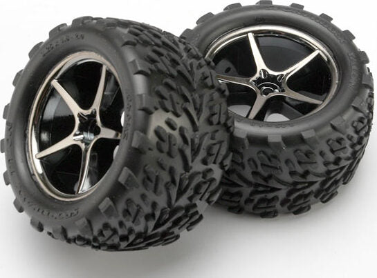Tires and wheels, assembled, glued (Gemini black chrome wheels, Talon tires, foam inserts) (2)