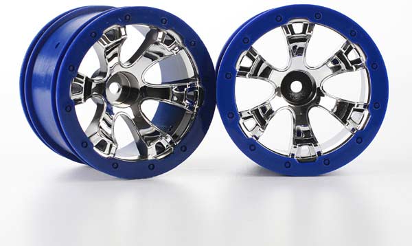 Wheels, Geode 2.2" (chrome, blue beadlock style) (12mm hex) (2)